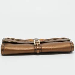 Pre Owned Burberry Brown/Bronze Leather and Suede Turnlock Flap Clutch 