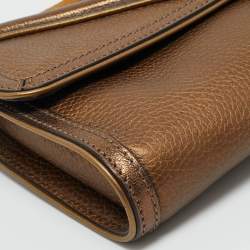 Pre Owned Burberry Brown/Bronze Leather and Suede Turnlock Flap Clutch 