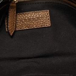 Pre Owned Burberry Brown/Bronze Leather and Suede Turnlock Flap Clutch 