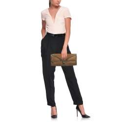 Pre Owned Burberry Brown/Bronze Leather and Suede Turnlock Flap Clutch 