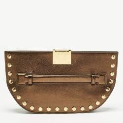 Pre Owned Burberry Bronze Leather Studded Olympia Clutch