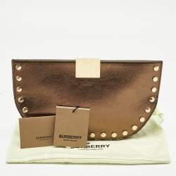 Pre Owned Burberry Bronze Leather Studded Olympia Clutch