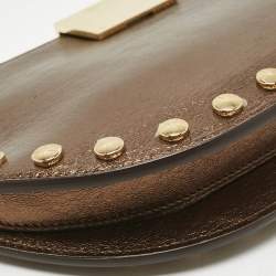 Pre Owned Burberry Bronze Leather Studded Olympia Clutch