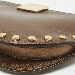 Pre Owned Burberry Bronze Leather Studded Olympia Clutch