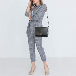 Pre Owned Burberry Black Leather Medium TB Shoulder Bag