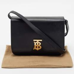 Pre Owned Burberry Black Leather Medium TB Shoulder Bag