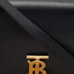Pre Owned Burberry Black Leather Medium TB Shoulder Bag
