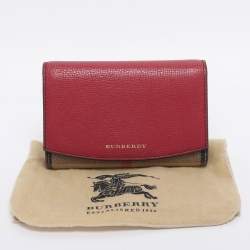 Pre Owned Burberry Beige/Red House Check Fabric and Leather Flap Wallet