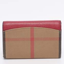 Pre Owned Burberry Beige/Red House Check Fabric and Leather Flap Wallet