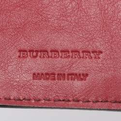 Pre Owned Burberry Beige/Red House Check Fabric and Leather Flap Wallet