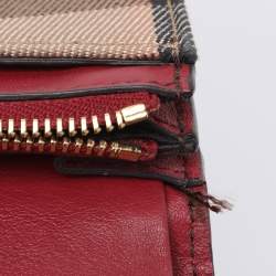 Pre Owned Burberry Beige/Red House Check Fabric and Leather Flap Wallet