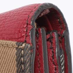 Pre Owned Burberry Beige/Red House Check Fabric and Leather Flap Wallet
