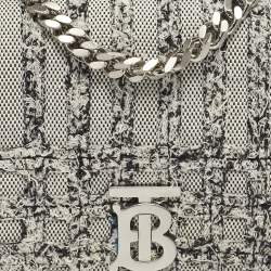 Pre Owned Burberry White/Black Needle Punch Check Canvas Small Lola Shoulder Bag