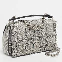 Pre Owned Burberry White/Black Needle Punch Check Canvas Small Lola Shoulder Bag
