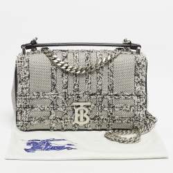 Pre Owned Burberry White/Black Needle Punch Check Canvas Small Lola Shoulder Bag