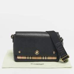 Pre Owned Burberry Black/Beige House Check Fabric and Leather Note Shoulder Bag