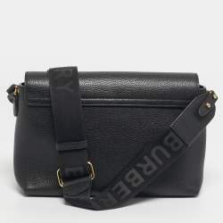 Pre Owned Burberry Black/Beige House Check Fabric and Leather Note Shoulder Bag