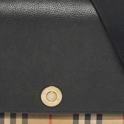 Pre Owned Burberry Black/Beige House Check Fabric and Leather Note Shoulder Bag