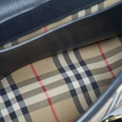 Pre Owned Burberry Black/Beige House Check Fabric and Leather Note Shoulder Bag