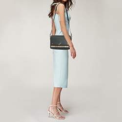 Pre Owned Burberry Black/Beige House Check Fabric and Leather Note Shoulder Bag