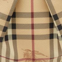 Pre Owned Burberry Brown/Beige Haymarket PVC and Leather Studded Hartley Hobo