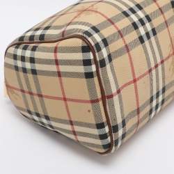 Pre Owned Burberry Beige/Brown Haymarket Check PVC and Leather Chester Boston Bag