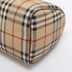 Pre Owned Burberry Beige/Brown Haymarket Check PVC and Leather Chester Boston Bag