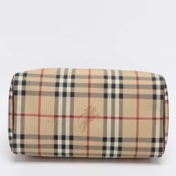 Pre Owned Burberry Beige/Brown Haymarket Check PVC and Leather Chester Boston Bag