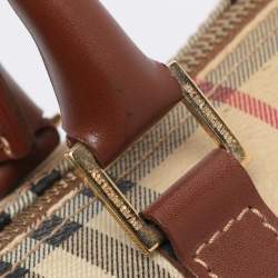 Pre Owned Burberry Beige/Brown Haymarket Check PVC and Leather Chester Boston Bag