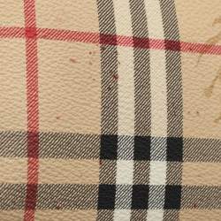 Pre Owned Burberry Beige/Brown Haymarket Check PVC and Leather Chester Boston Bag