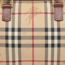 Pre Owned Burberry Beige/Brown Haymarket Check PVC and Leather Chester Boston Bag