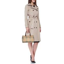 Pre Owned Burberry Beige/Brown Haymarket Check PVC and Leather Chester Boston Bag