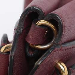 Pre Owned Burberry Burgundy Grainy Leather Small Buckle Tote