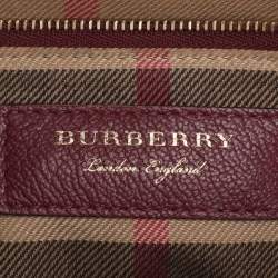 Pre Owned Burberry Burgundy Grainy Leather Small Buckle Tote