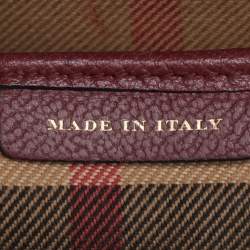 Pre Owned Burberry Burgundy Grainy Leather Small Buckle Tote