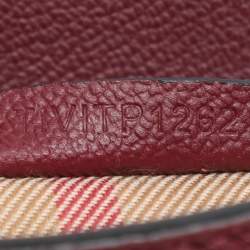 Pre Owned Burberry Burgundy Grainy Leather Small Buckle Tote