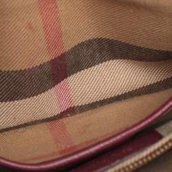 Pre Owned Burberry Burgundy Grainy Leather Small Buckle Tote