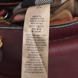 Pre Owned Burberry Burgundy Grainy Leather Small Buckle Tote