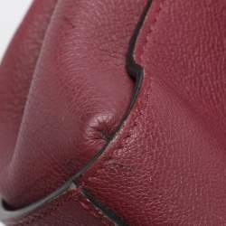 Pre Owned Burberry Burgundy Grainy Leather Small Buckle Tote