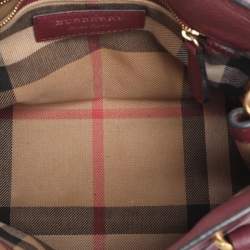 Pre Owned Burberry Burgundy Grainy Leather Small Buckle Tote