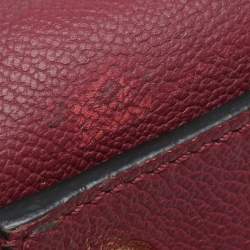 Pre Owned Burberry Burgundy Grainy Leather Small Buckle Tote