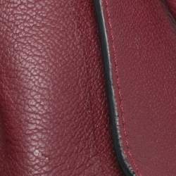 Pre Owned Burberry Burgundy Grainy Leather Small Buckle Tote