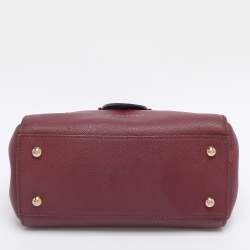 Pre Owned Burberry Burgundy Grainy Leather Small Buckle Tote