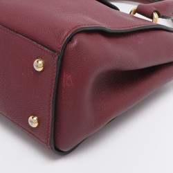 Pre Owned Burberry Burgundy Grainy Leather Small Buckle Tote