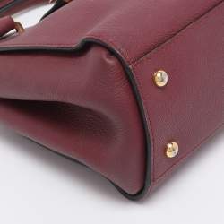 Pre Owned Burberry Burgundy Grainy Leather Small Buckle Tote