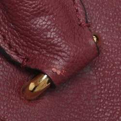 Pre Owned Burberry Burgundy Grainy Leather Small Buckle Tote