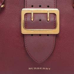 Pre Owned Burberry Burgundy Grainy Leather Small Buckle Tote