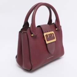 Pre Owned Burberry Burgundy Grainy Leather Small Buckle Tote