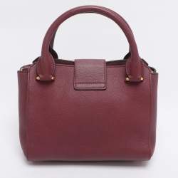 Pre Owned Burberry Burgundy Grainy Leather Small Buckle Tote