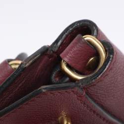 Pre Owned Burberry Burgundy Grainy Leather Small Buckle Tote